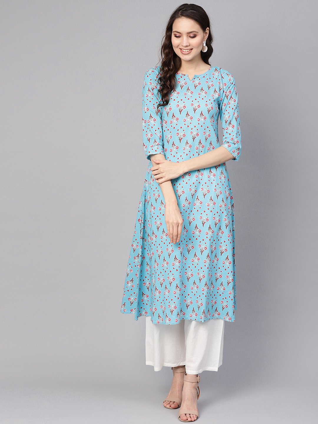 Women Blue & White Printed Kurta With Palazzos | LASVINI - Redefining Indian Fashion with Elegance