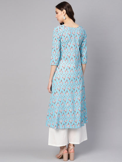 Women Blue & White Printed Kurta With Palazzos | LASVINI - Redefining Indian Fashion with Elegance