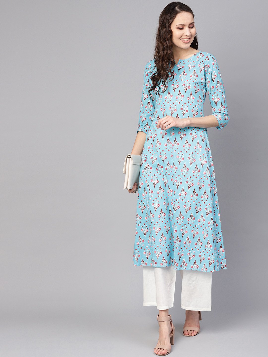Women Blue & White Printed Kurta With Palazzos | LASVINI - Redefining Indian Fashion with Elegance