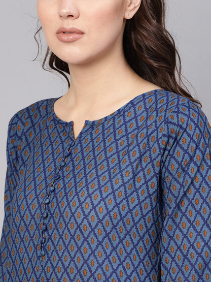 Women Blue & White Printed Kurta With Trousers & Dupatta | LASVINI - Redefining Indian Fashion with Elegance