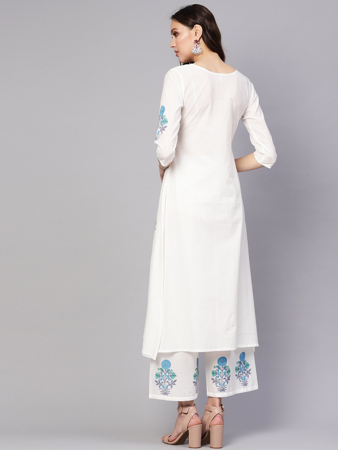 Women White & Blue Printed Kurta With Palazzos | LASVINI - Redefining Indian Fashion with Elegance