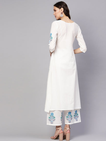 Women White & Blue Printed Kurta With Palazzos | LASVINI - Redefining Indian Fashion with Elegance