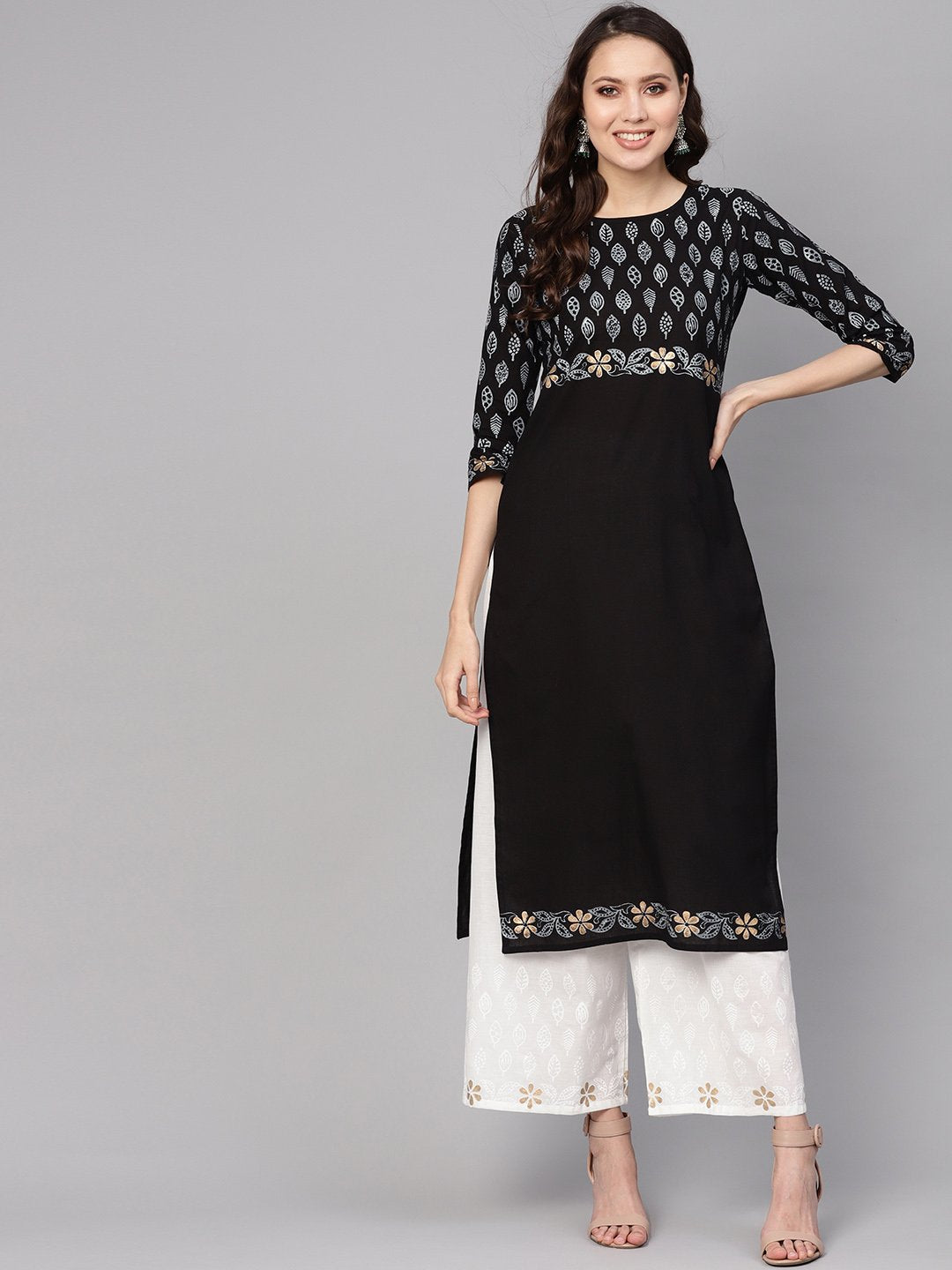 Women Black & White Printed Kurta With Palazzos | LASVINI - Redefining Indian Fashion with Elegance