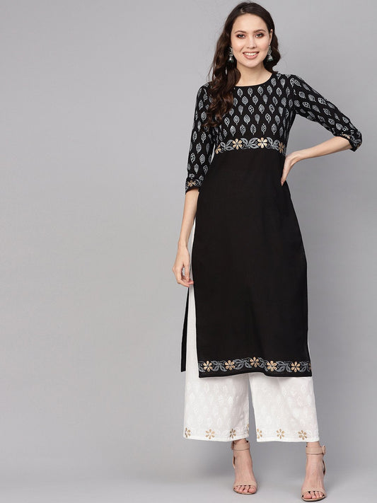 Women Black & White Printed Kurta With Palazzos | LASVINI - Redefining Indian Fashion with Elegance