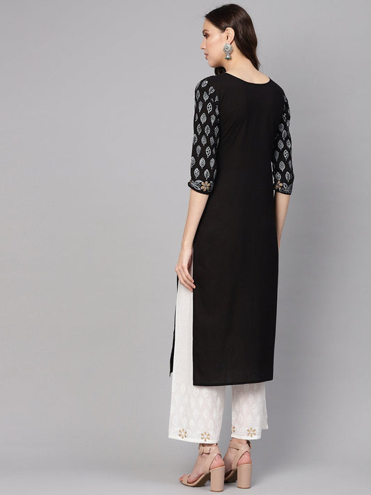 Women Black & White Printed Kurta With Palazzos | LASVINI - Redefining Indian Fashion with Elegance