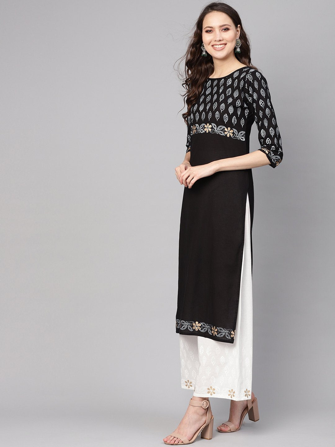 Women Black & White Printed Kurta With Palazzos | LASVINI - Redefining Indian Fashion with Elegance