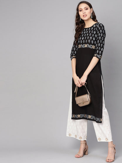 Women Black & White Printed Kurta With Palazzos | LASVINI - Redefining Indian Fashion with Elegance