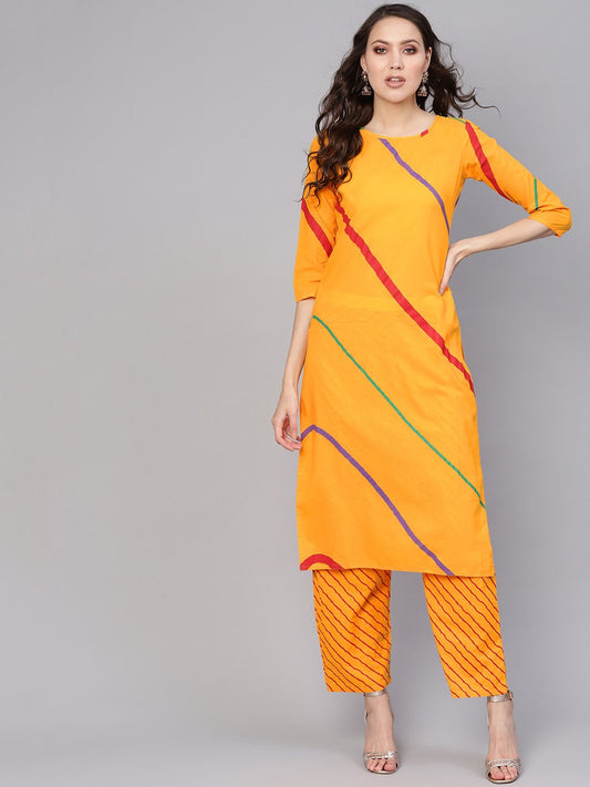 Women Yellow Printed Kurta With Trousers | LASVINI - Redefining Indian Fashion with Elegance