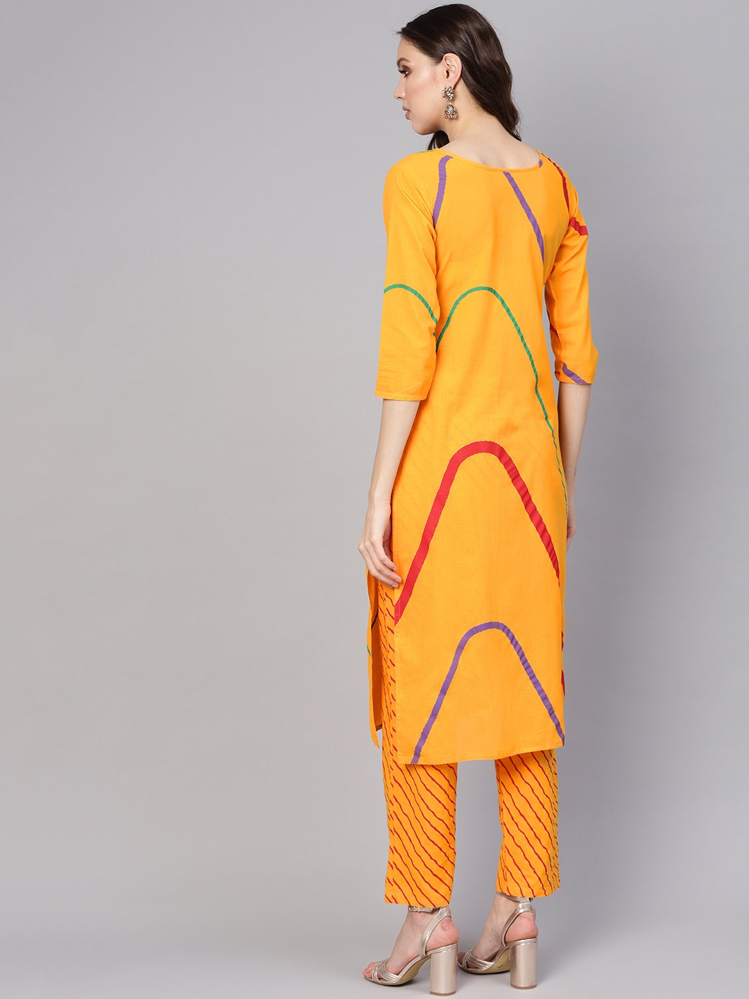 Women Yellow Printed Kurta With Trousers | LASVINI - Redefining Indian Fashion with Elegance