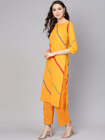 Women Yellow Printed Kurta With Trousers | LASVINI - Redefining Indian Fashion with Elegance