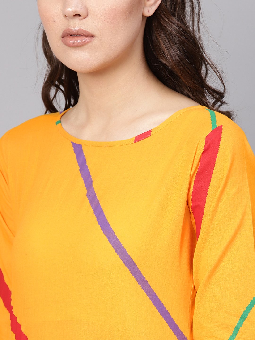 Women Yellow Printed Kurta With Trousers | LASVINI - Redefining Indian Fashion with Elegance