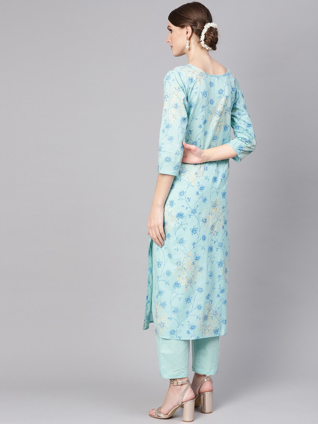 Women Blue Printed Kurta With Trousers | LASVINI - Redefining Indian Fashion with Elegance