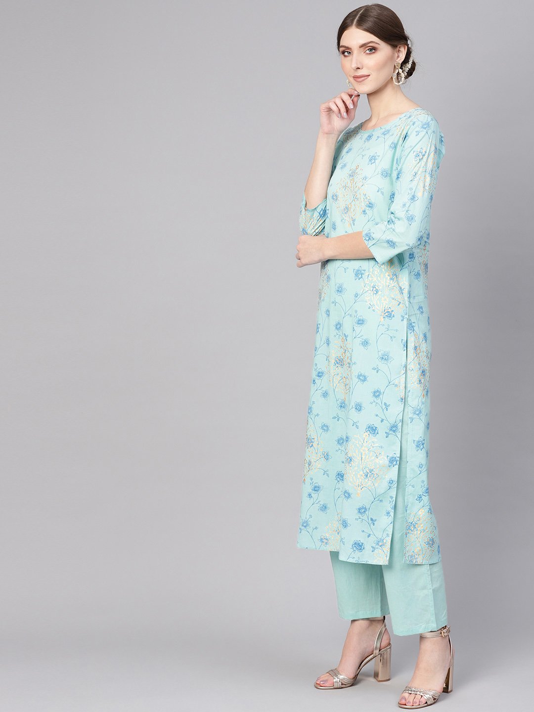 Women Blue Printed Kurta With Trousers | LASVINI - Redefining Indian Fashion with Elegance