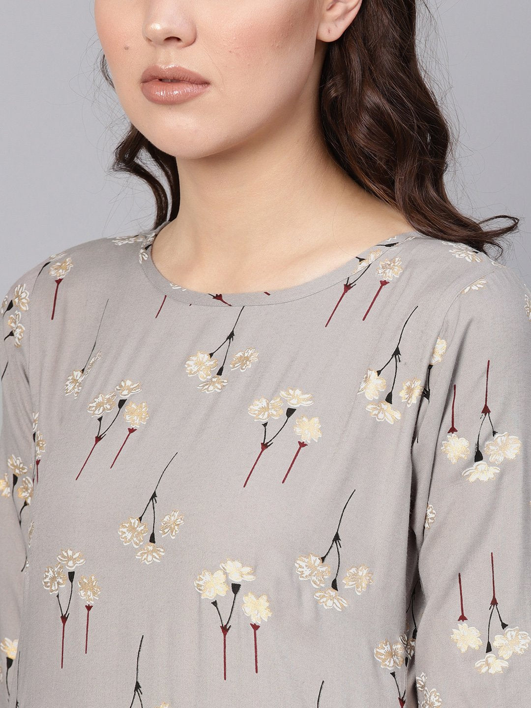 Women Charcoal Grey & Black Printed Kurta With Skirt | LASVINI - Redefining Indian Fashion with Elegance