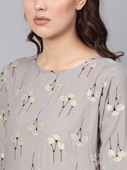 Women Charcoal Grey & Black Printed Kurta With Skirt | LASVINI - Redefining Indian Fashion with Elegance