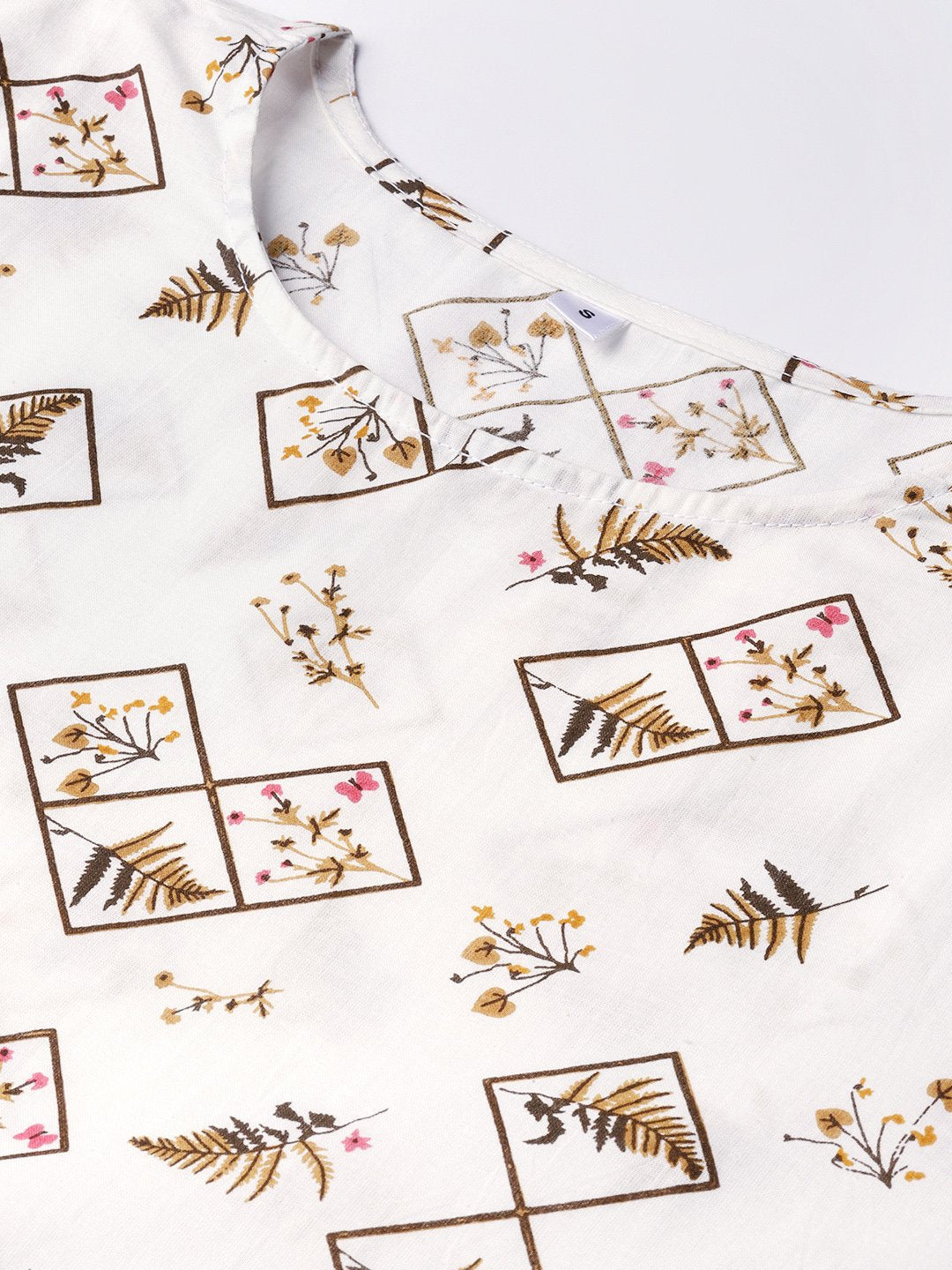 Women Off-White & Brown Printed A-Line Dress | LASVINI - Redefining Indian Fashion with Elegance