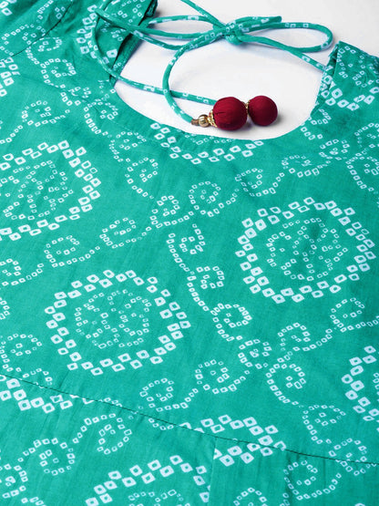 Women Green & White Printed Maxi Dress | LASVINI - Redefining Indian Fashion with Elegance