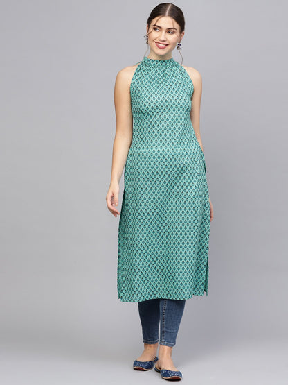 Women Green & Blue Printed Straight Kurta | LASVINI - Redefining Indian Fashion with Elegance