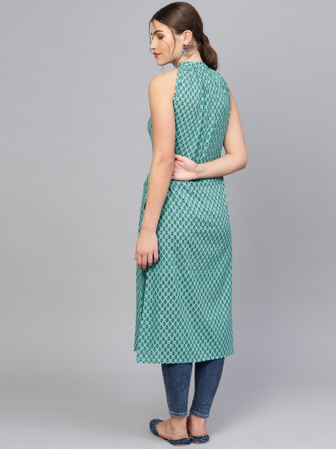 Women Green & Blue Printed Straight Kurta | LASVINI - Redefining Indian Fashion with Elegance