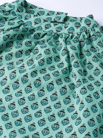 Women Green & Blue Printed Straight Kurta | LASVINI - Redefining Indian Fashion with Elegance