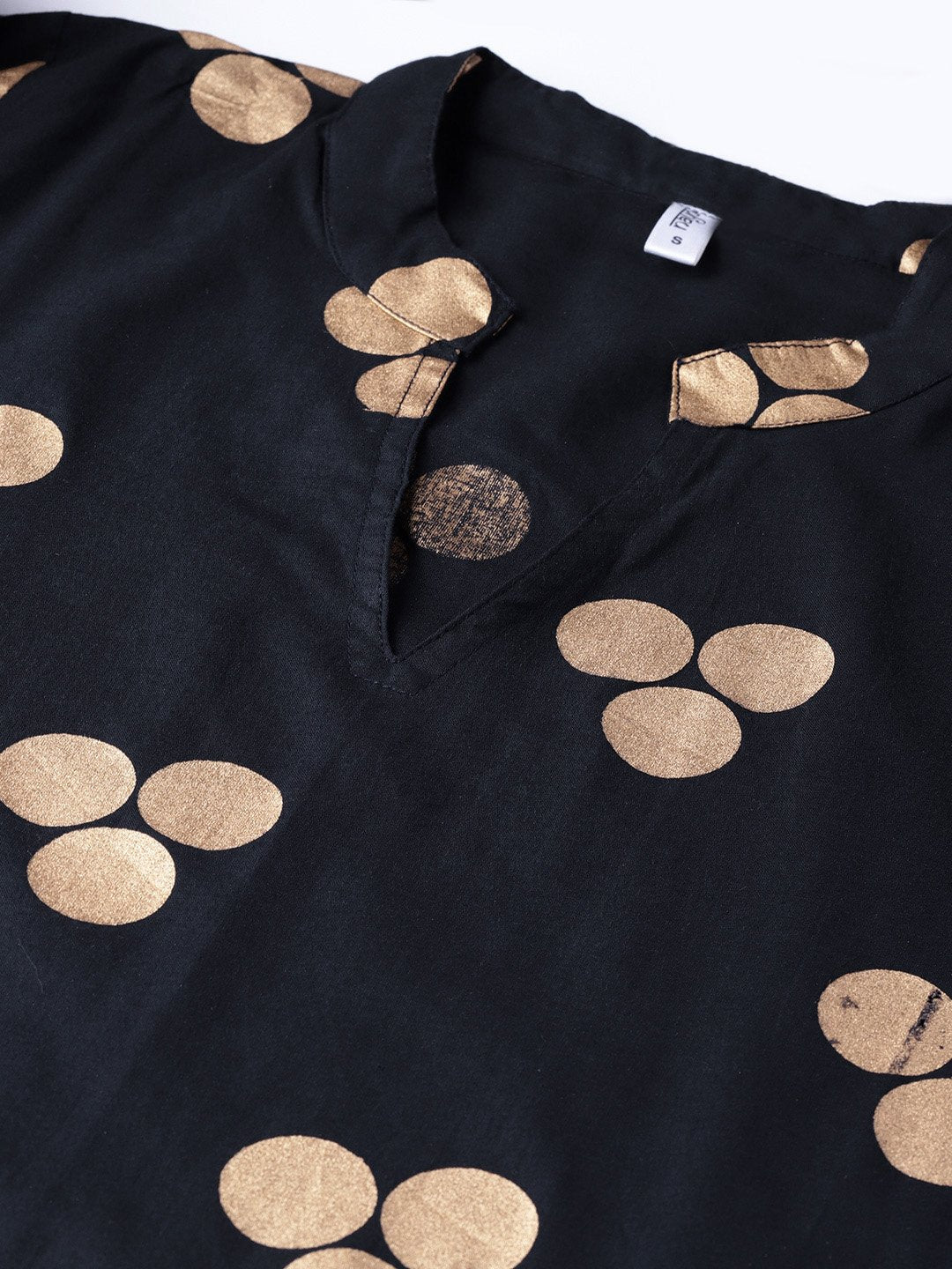 Women Navy Blue & Golden Printed Straight Kurta | LASVINI - Redefining Indian Fashion with Elegance