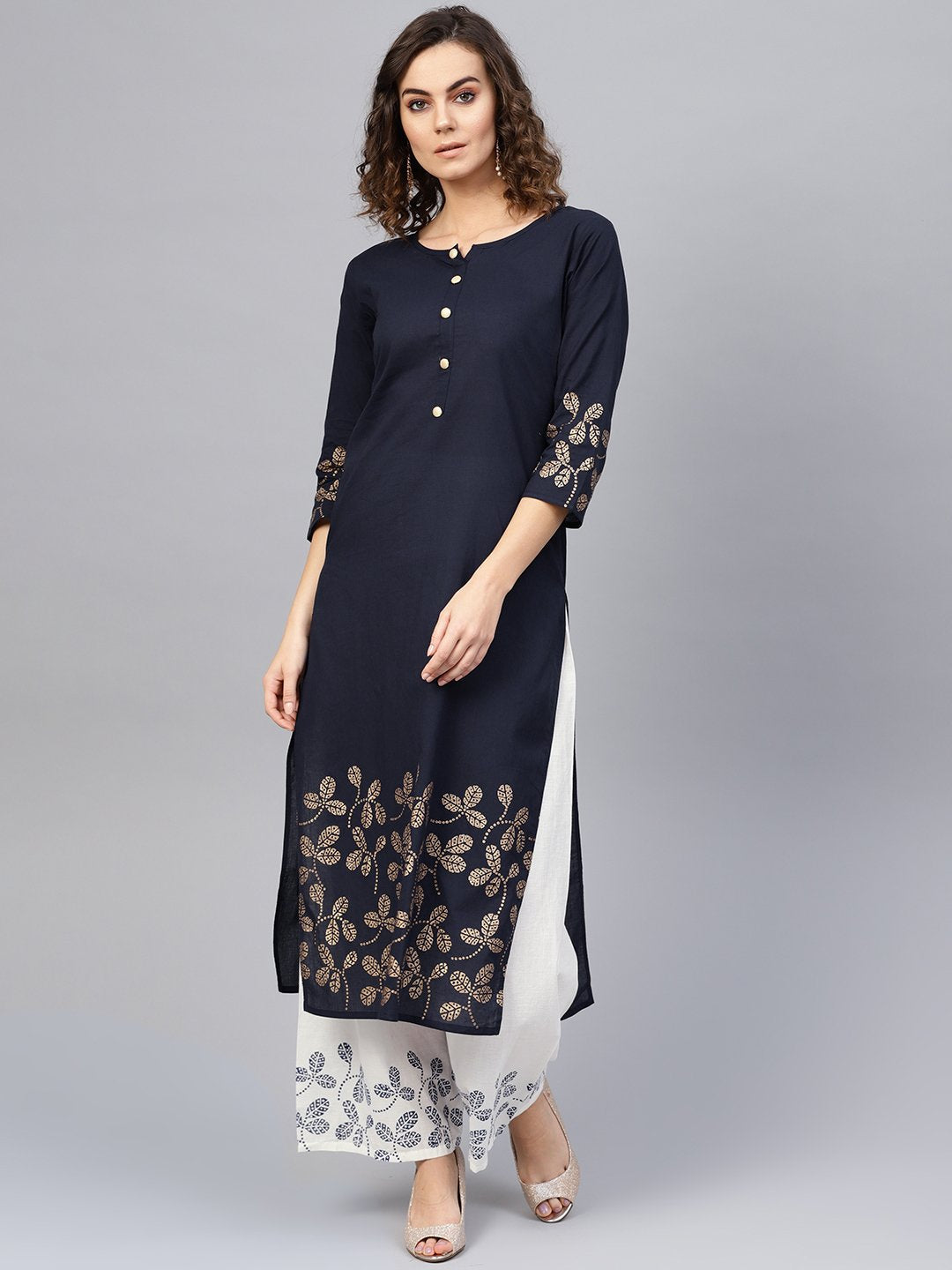 Women Navy Blue & White Printed Kurta With Palazzos | LASVINI - Redefining Indian Fashion with Elegance