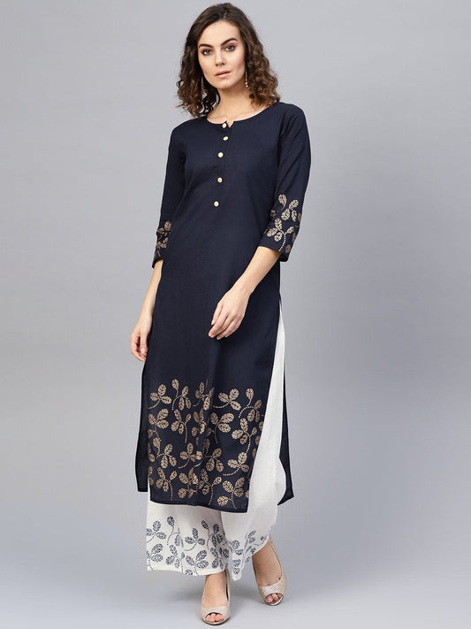 Women Navy Blue & White Printed Kurta With Palazzos | LASVINI - Redefining Indian Fashion with Elegance