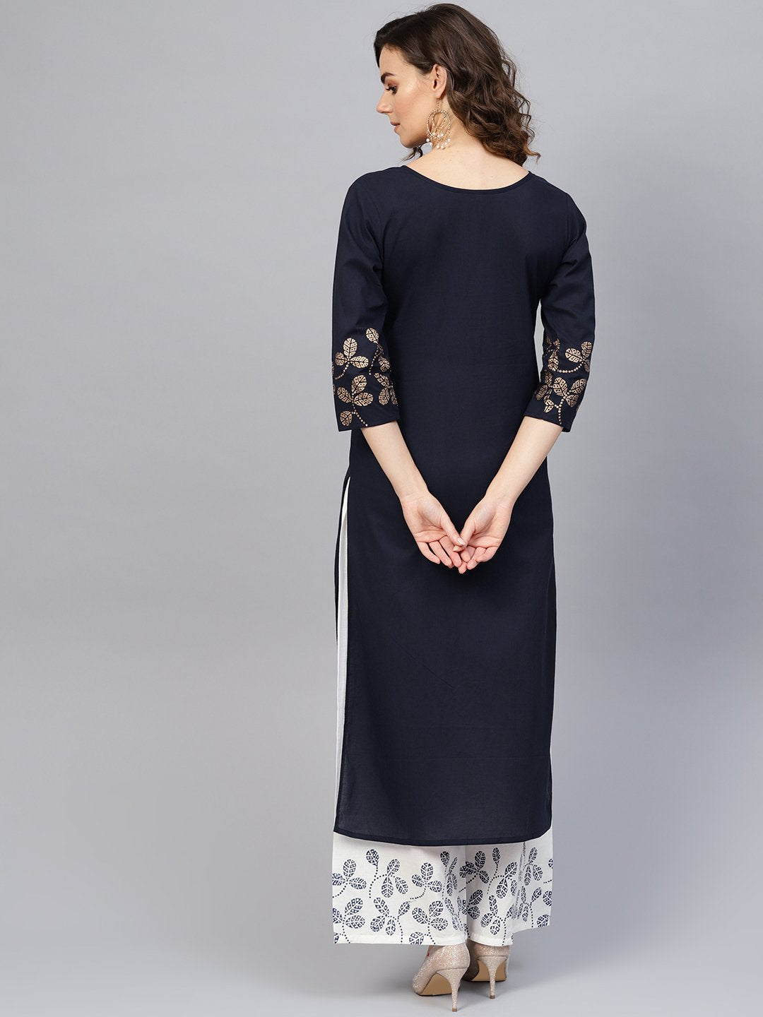 Women Navy Blue & White Printed Kurta With Palazzos | LASVINI - Redefining Indian Fashion with Elegance