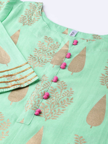 Women Green & Blue Printed Kurta With Skirt & Dupatta | LASVINI - Redefining Indian Fashion with Elegance