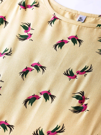 Women Beige & Magenta Printed A-Line Dress | LASVINI - Redefining Indian Fashion with Elegance