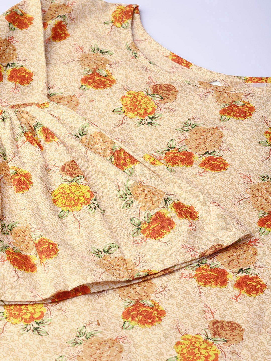 Women Cream-Coloured & Orange Printed Top | LASVINI - Redefining Indian Fashion with Elegance