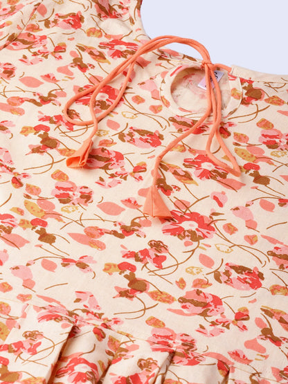 Women Cream-Coloured & Pink Printed Peplum Top | LASVINI - Redefining Indian Fashion with Elegance