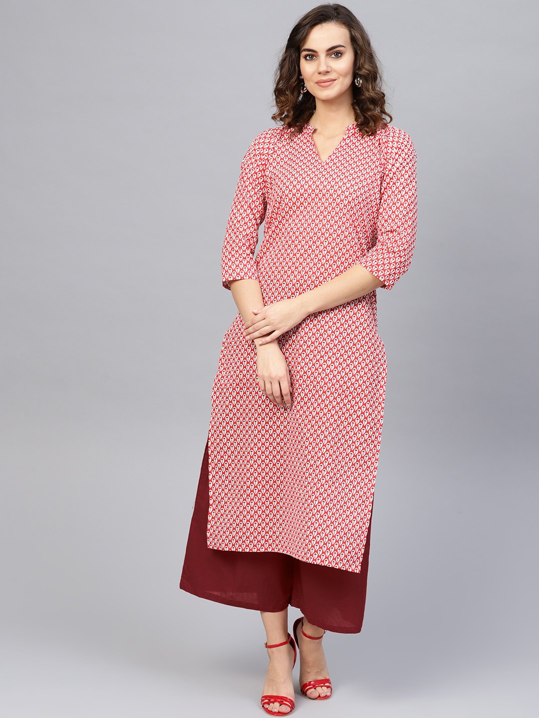 Women Red & Maroon Printed Kurta With Palazzos | LASVINI - Redefining Indian Fashion with Elegance