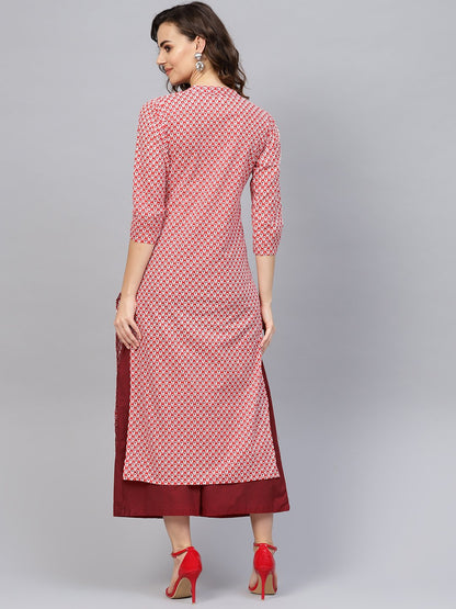 Women Red & Maroon Printed Kurta With Palazzos | LASVINI - Redefining Indian Fashion with Elegance