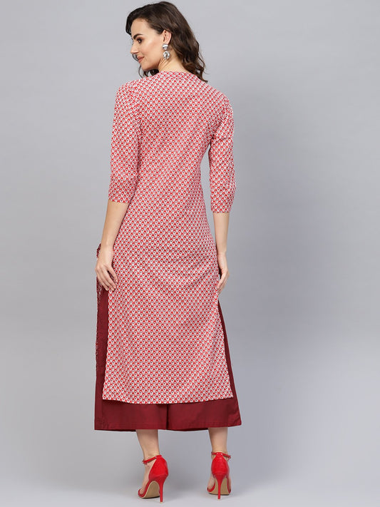Women Red & Maroon Printed Kurta With Palazzos | LASVINI - Redefining Indian Fashion with Elegance