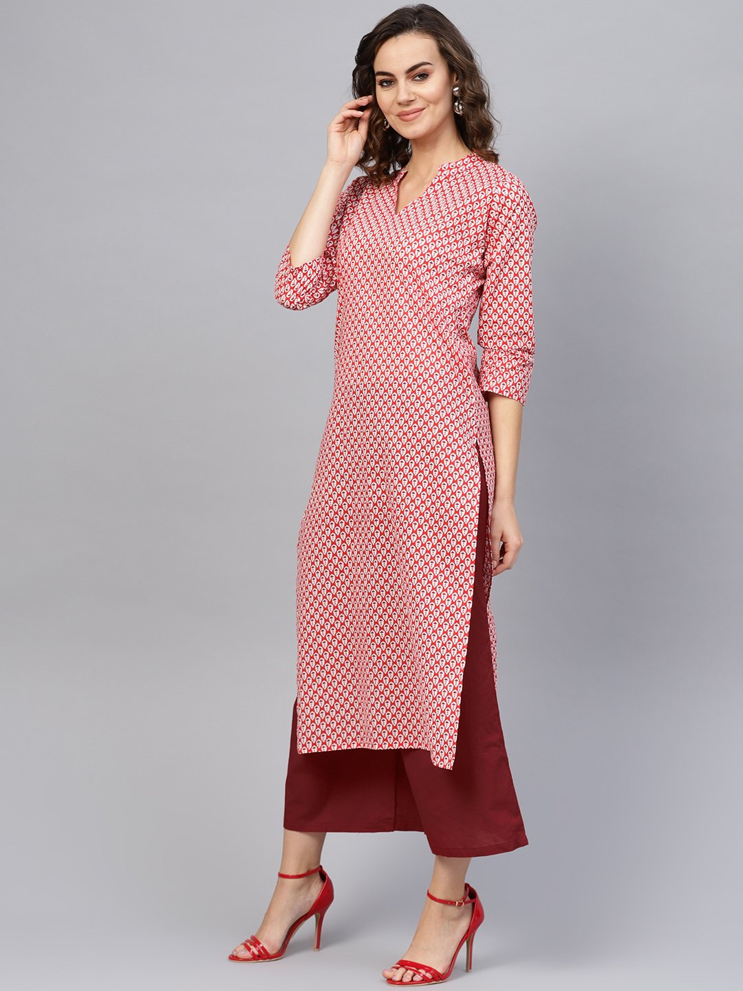 Women Red & Maroon Printed Kurta With Palazzos | LASVINI - Redefining Indian Fashion with Elegance