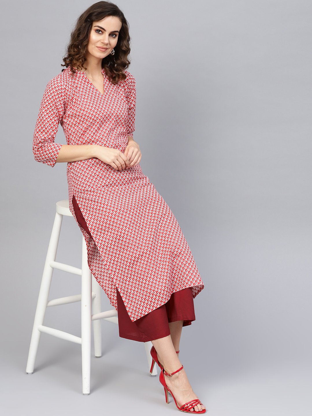 Women Red & Maroon Printed Kurta With Palazzos | LASVINI - Redefining Indian Fashion with Elegance