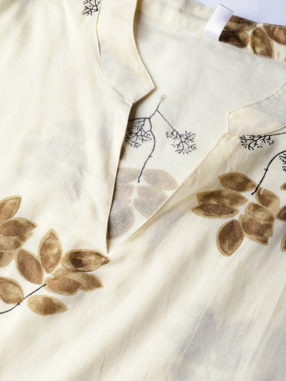 Women Cream-Coloured & Coffee Brown Printed Kurta With Palazzos & Dupatta | LASVINI - Redefining Indian Fashion with Elegance