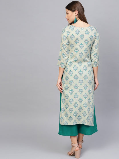 Women Green & Grey Printed Kurta With Palazzos | LASVINI - Redefining Indian Fashion with Elegance