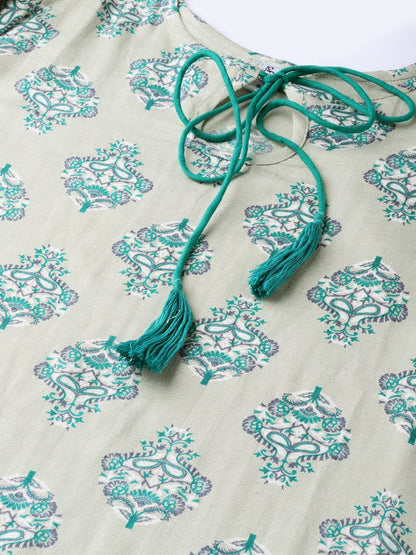 Women Green & Grey Printed Kurta With Palazzos | LASVINI - Redefining Indian Fashion with Elegance