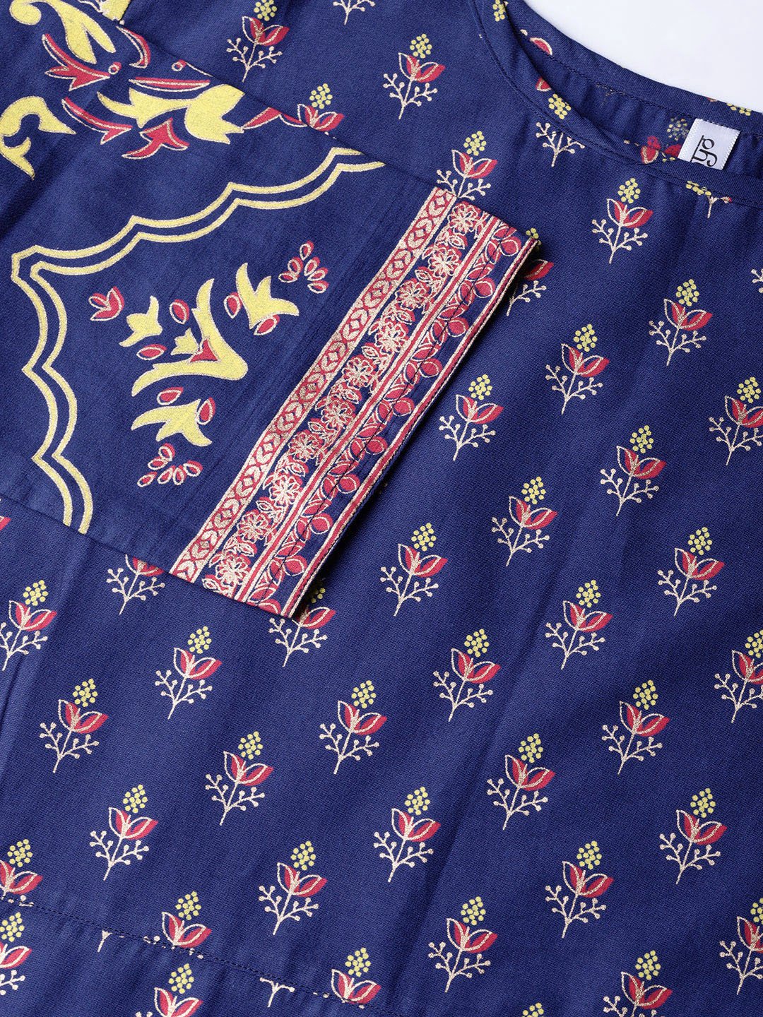 Women Blue & Golden Printed Kurta With Trousers | LASVINI - Redefining Indian Fashion with Elegance