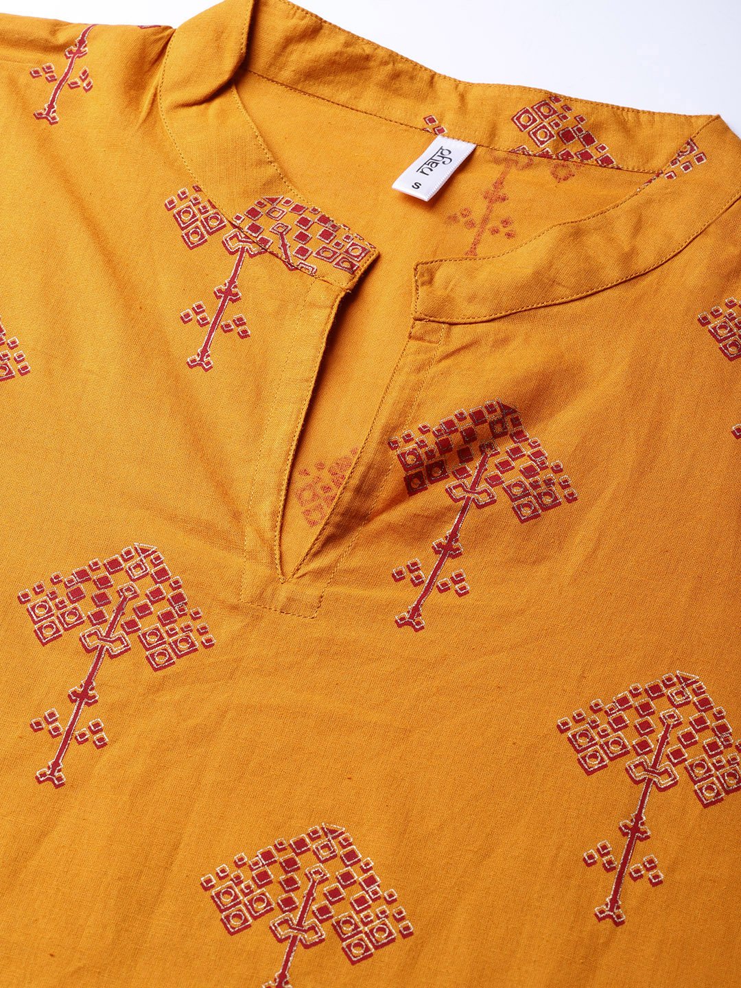 Women Mustard Yellow & Red Printed Kurta With Trousers | LASVINI - Redefining Indian Fashion with Elegance