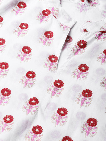 Women White & Red Printed Kurta With Trousers | LASVINI - Redefining Indian Fashion with Elegance