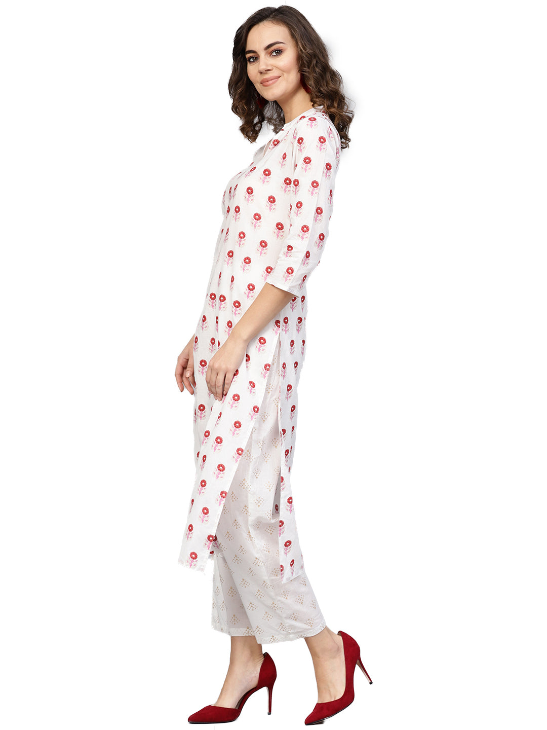 Women White & Red Printed Kurta With Trousers | LASVINI - Redefining Indian Fashion with Elegance