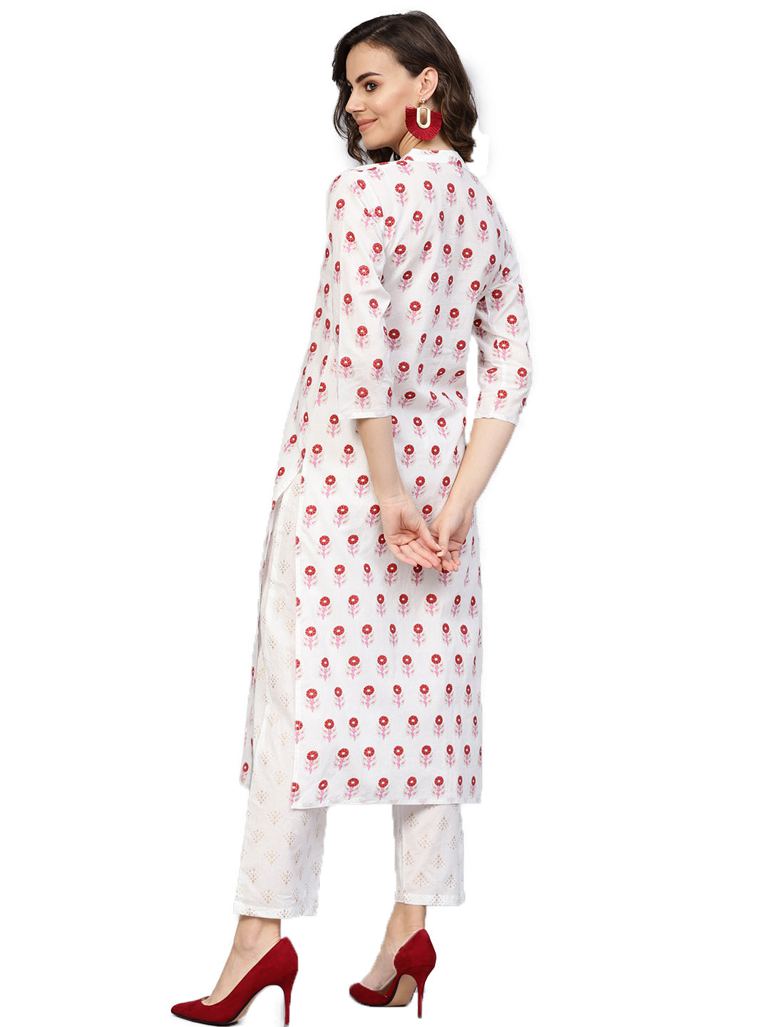 Women White & Red Printed Kurta With Trousers | LASVINI - Redefining Indian Fashion with Elegance