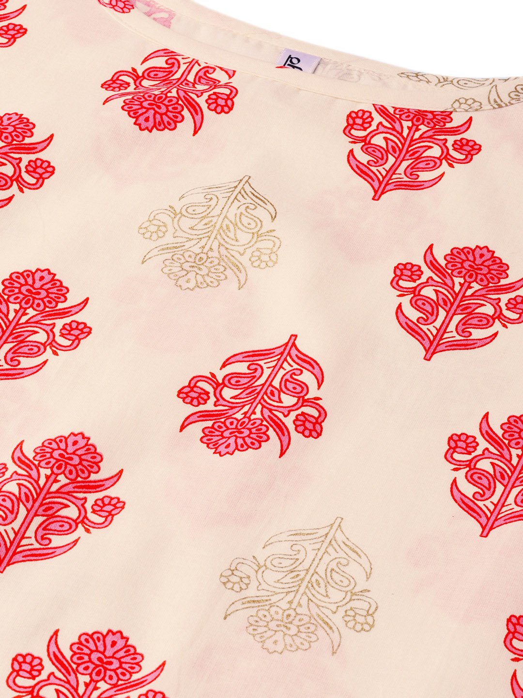 Women Cream-Coloured & Pink Printed Straight Kurta | LASVINI - Redefining Indian Fashion with Elegance