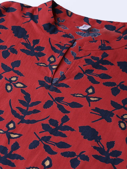 Women Maroon & Navy Blue Printed Straight Kurta | LASVINI - Redefining Indian Fashion with Elegance