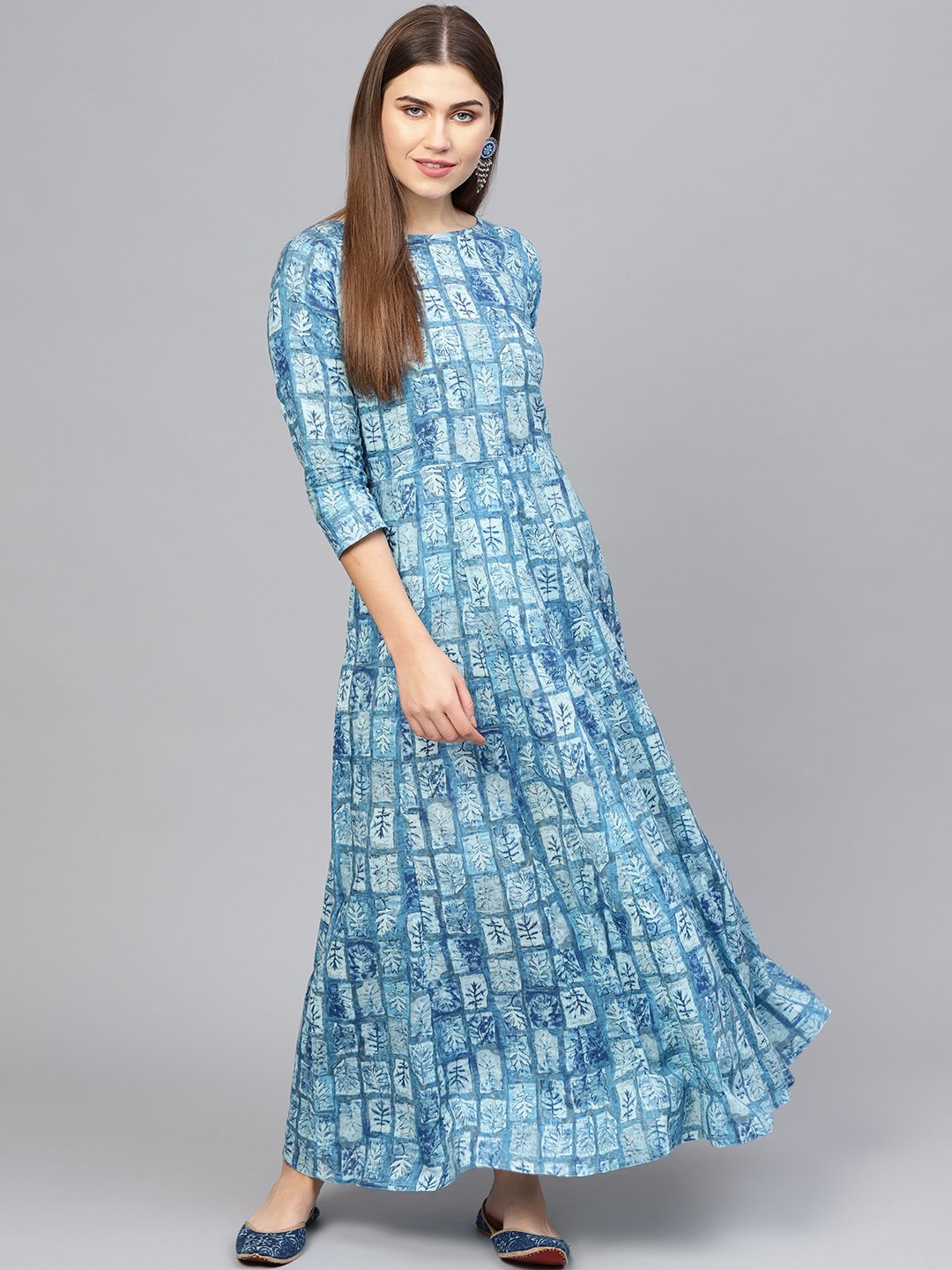 Women Blue Printed Maxi Dress | LASVINI - Redefining Indian Fashion with Elegance