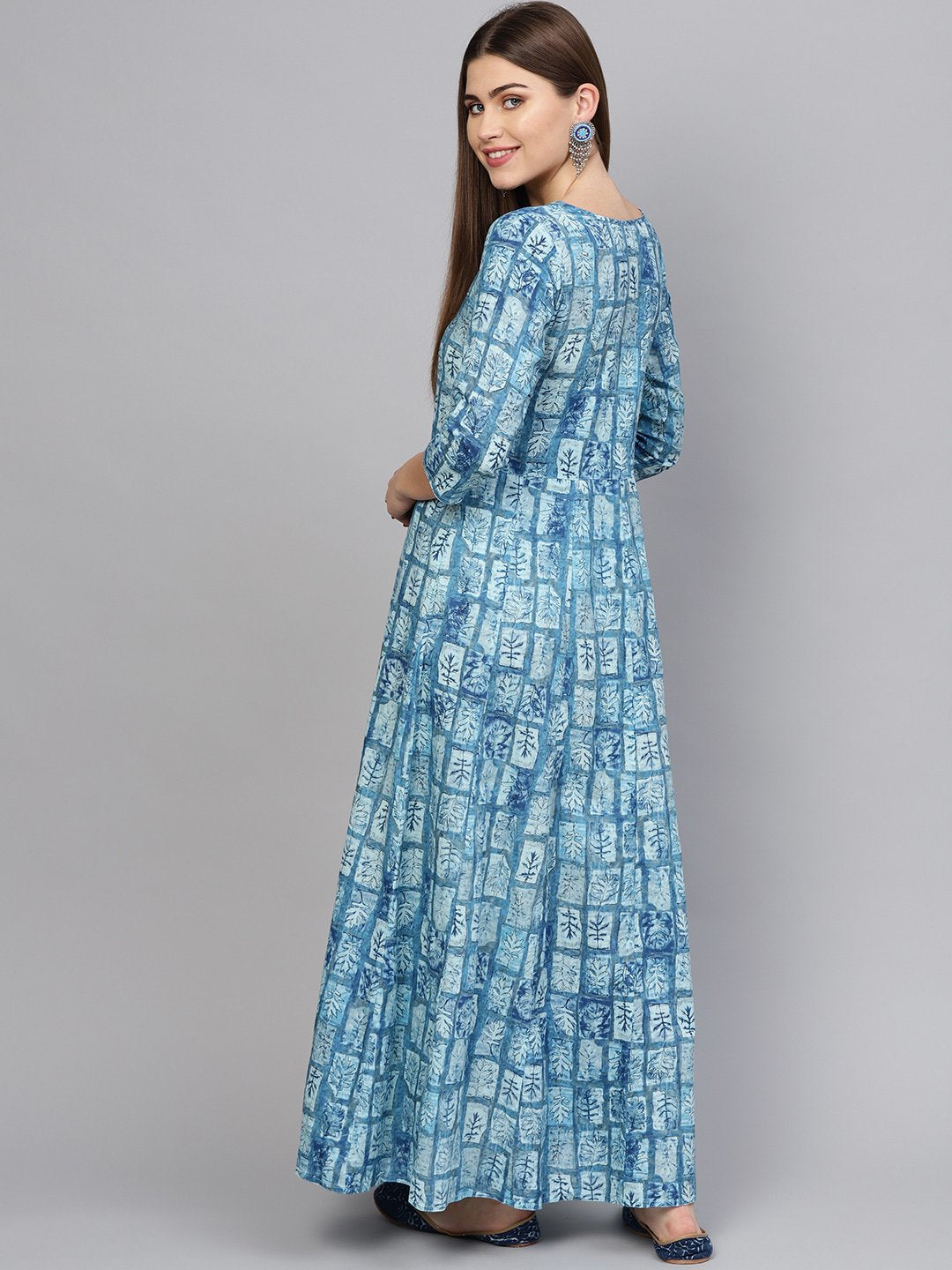 Women Blue Printed Maxi Dress | LASVINI - Redefining Indian Fashion with Elegance