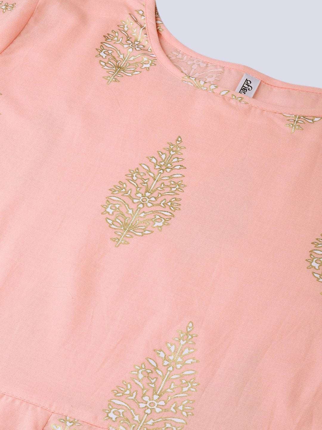 Women Pink & Golden Printed Maxi Dress | LASVINI - Redefining Indian Fashion with Elegance